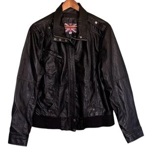 Miss London Black Faux Leather Motorcycle Jacket Size 2X